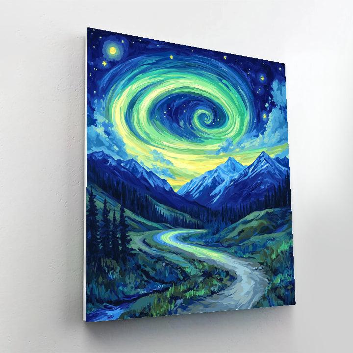 Van Gogh Inspired Aurora Mountain Pass Paint by numbers art