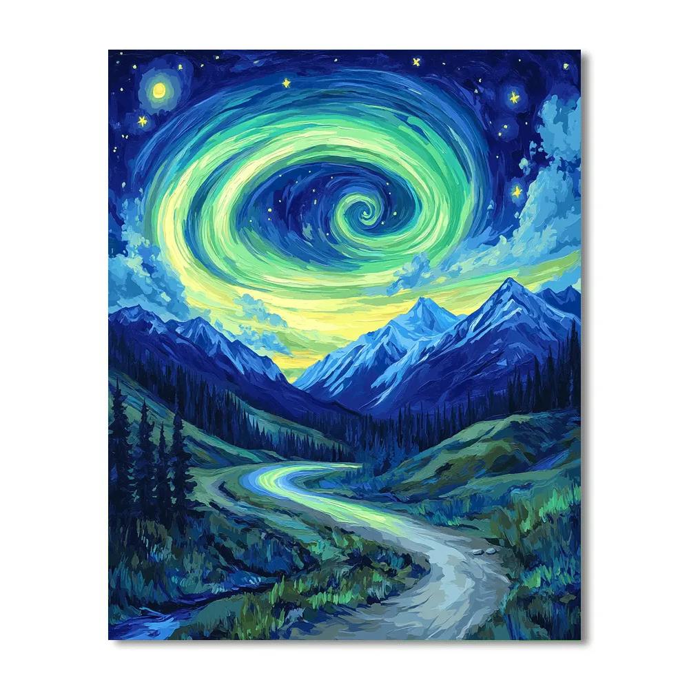 Van Gogh Inspired Aurora Mountain Pass Paint by numbers art