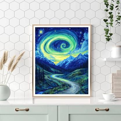 Van Gogh Inspired Aurora Mountain Pass Paint by numbers art