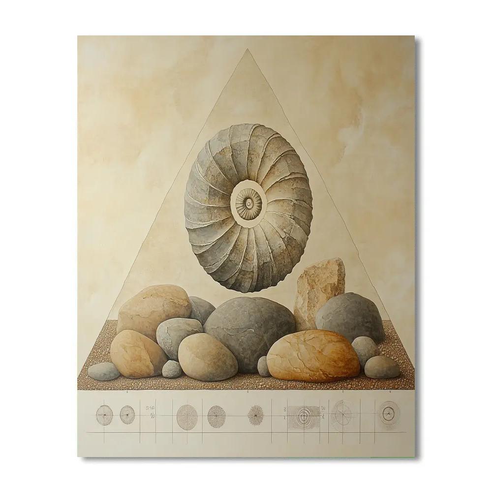 Leonardo Da Vinci Inspired Fossil Spiral And River Stone Study Paint by numbers art
