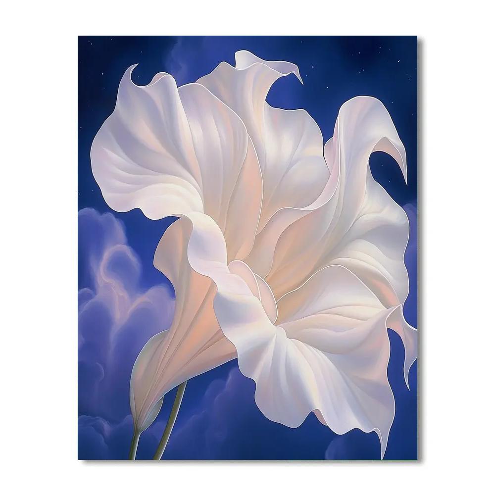 Georgia O’Keeffe Inspired Moonlit Datura Bloom Over Indigo Sky paint by number