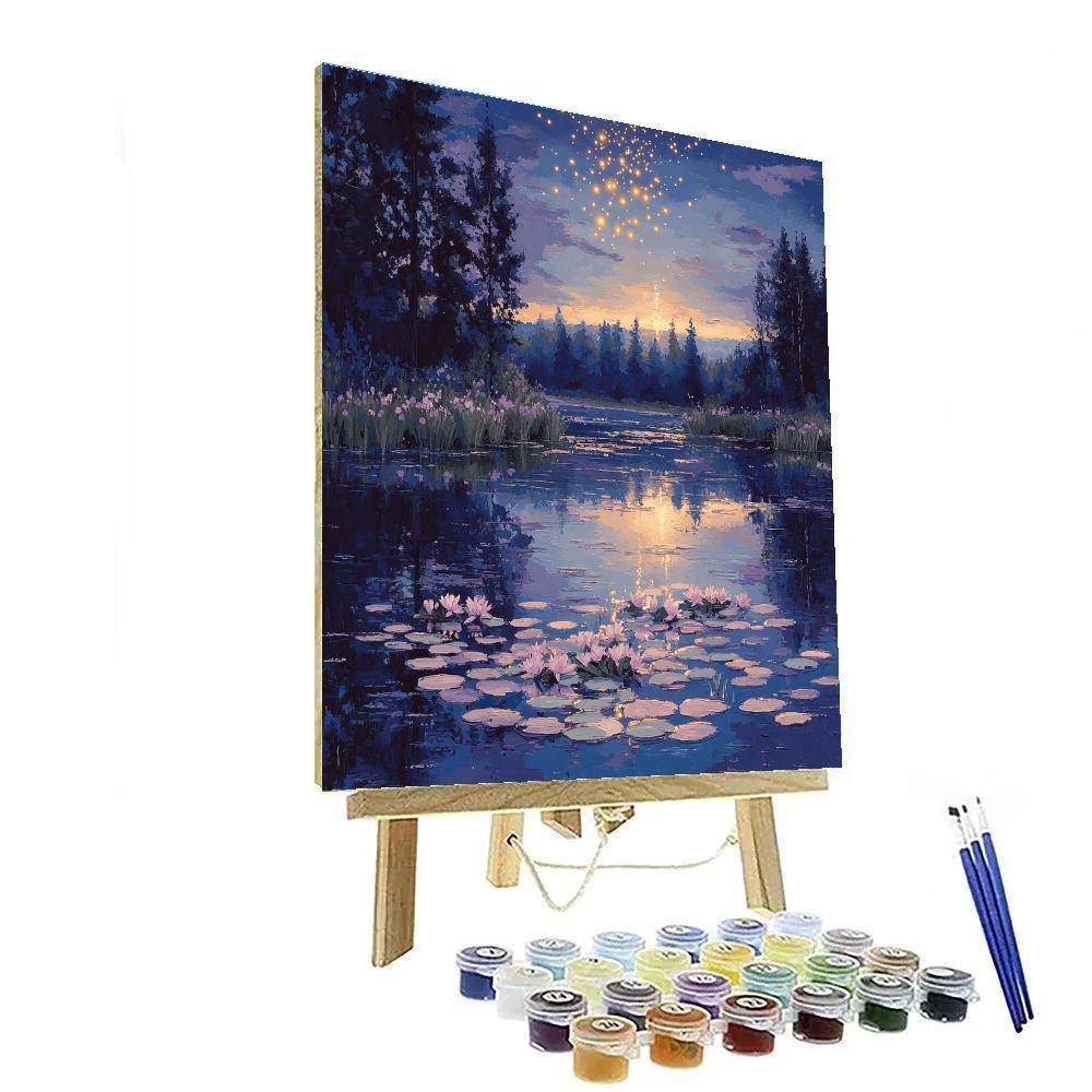 Claude Monet Inspired Water Lilies On A Meteor Shower Night DIY paint by numbers