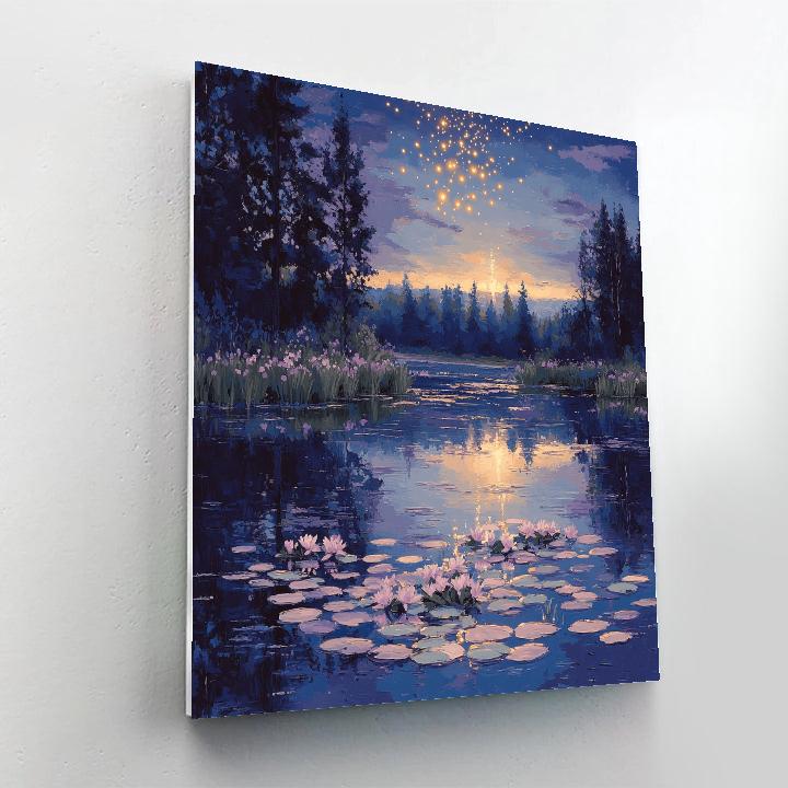 Claude Monet Inspired Water Lilies On A Meteor Shower Night DIY paint by numbers