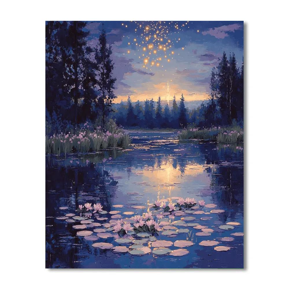 Claude Monet Inspired Water Lilies On A Meteor Shower Night DIY paint by numbers