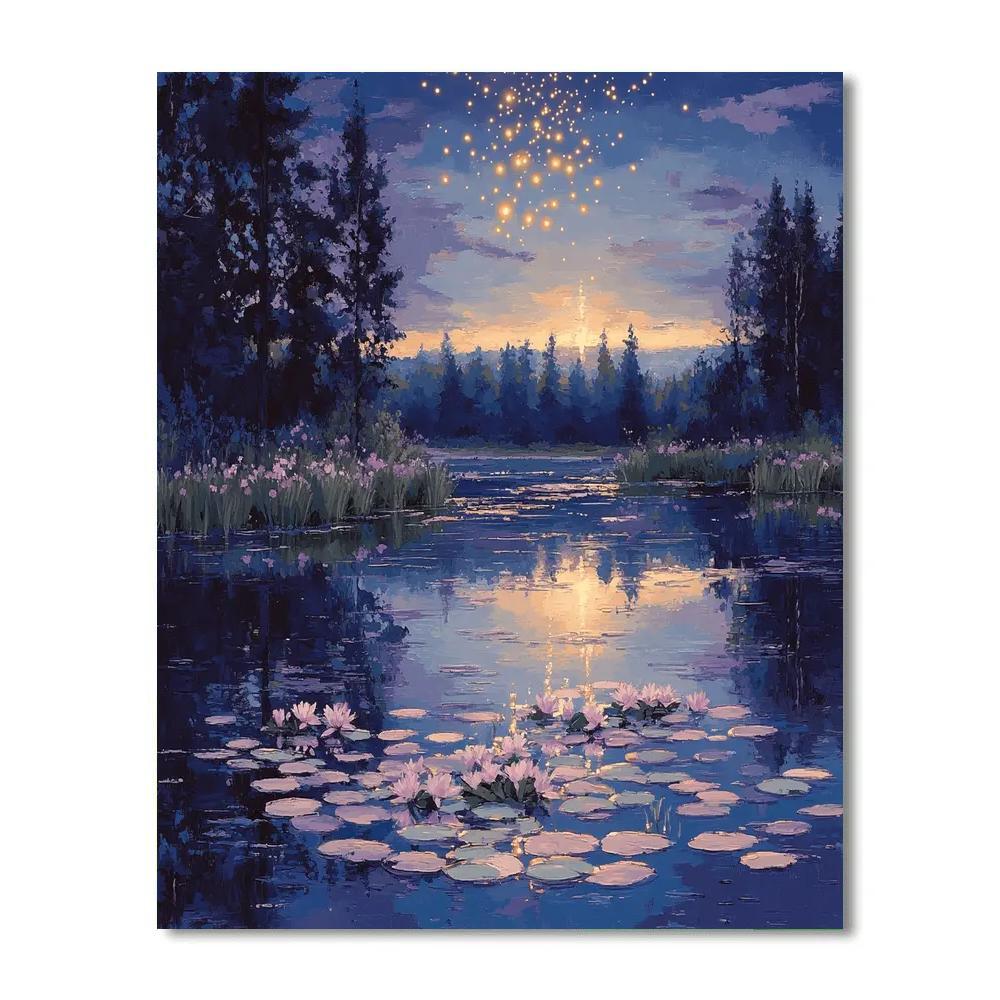 Claude Monet Inspired Water Lilies On A Meteor Shower Night DIY paint by numbers