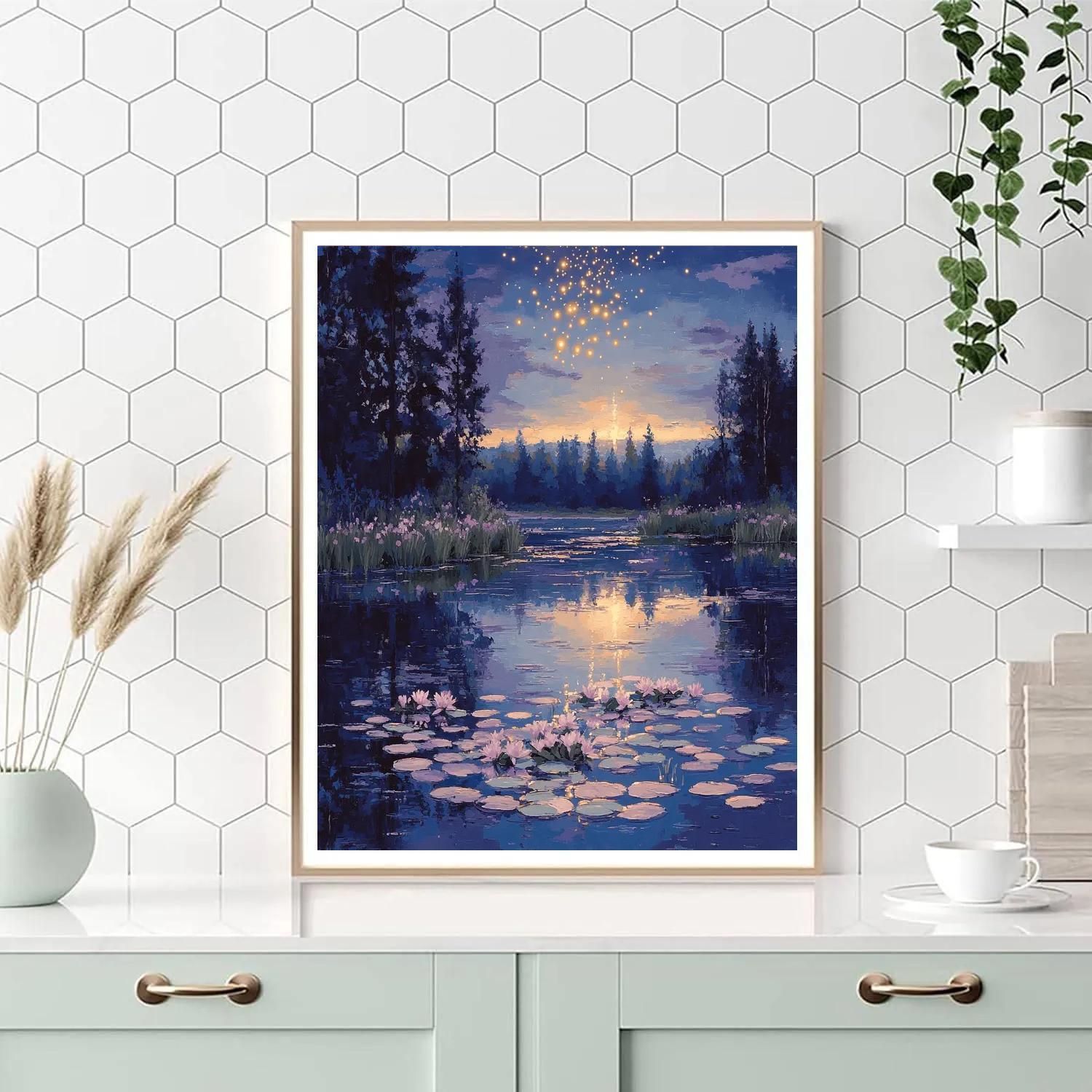 Claude Monet Inspired Water Lilies On A Meteor Shower Night DIY paint by numbers
