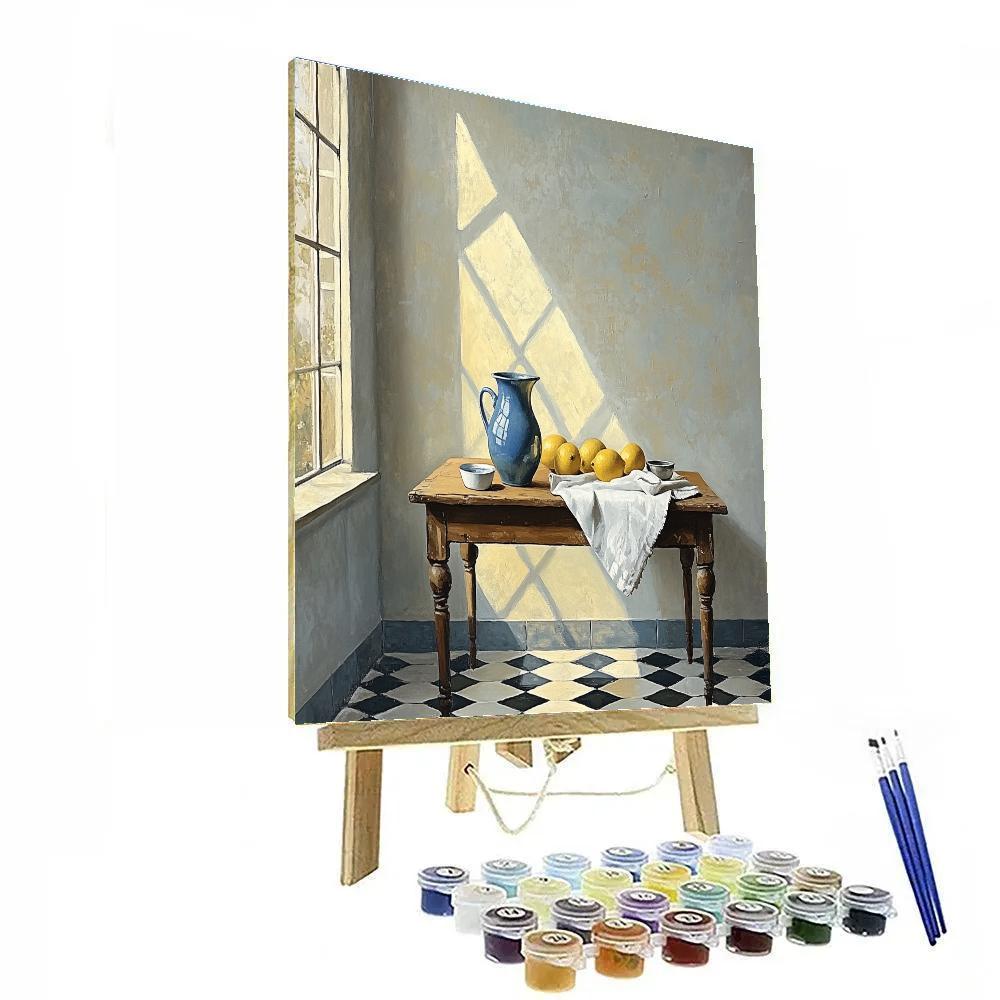 Johannes Vermeer Inspired Lapis Blue Jug And Sunlit Tiles paint by color