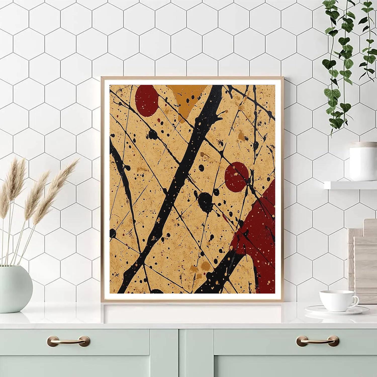 Jackson Pollock Inspired Monsoon Pressure Field In Ochre And Crimson DIY paint by numbers