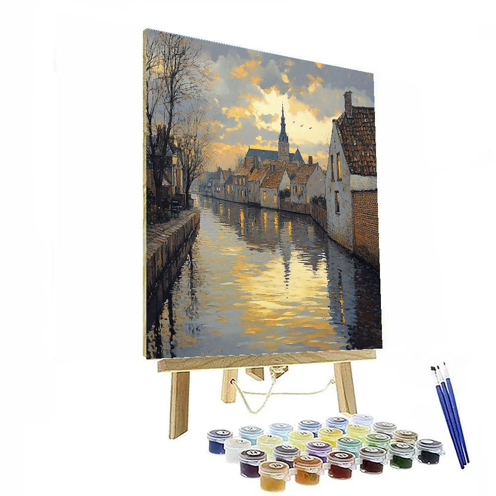 Johannes Vermeer Inspired Delft Canal Reflection Under Pale Sky Painting by numbers kit
