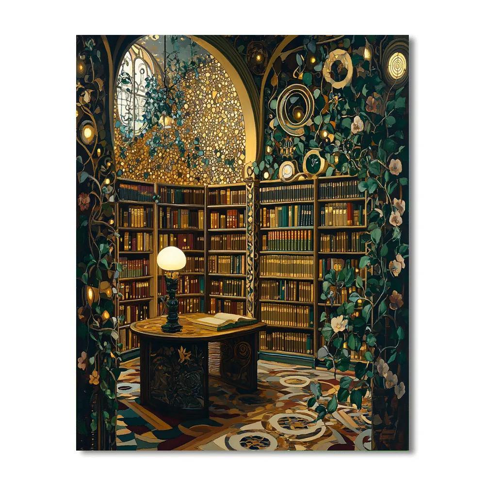 Gustav Klimt Inspired Golden Botanical Library DIY paint by numbers