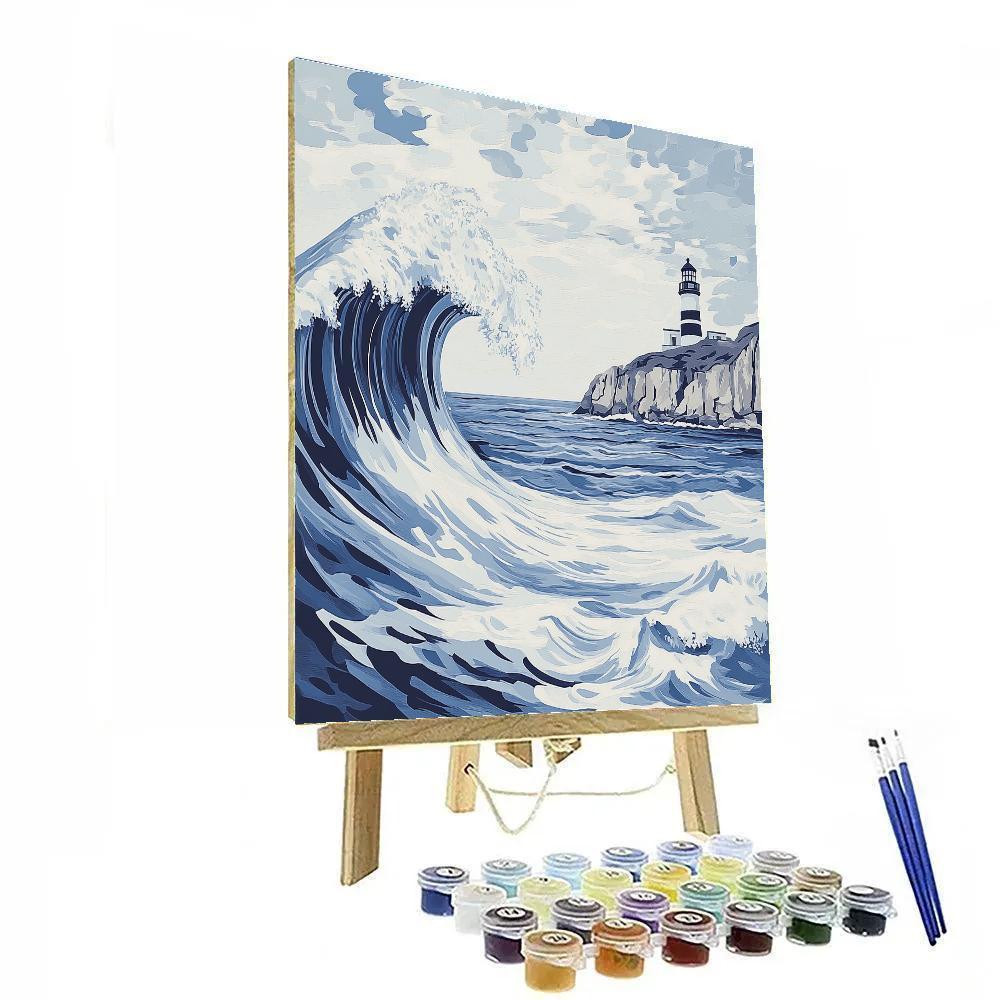 Hokusai Inspired Coastal Storm And Lighthouse Paint by numbers kits
