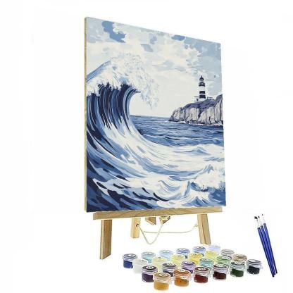 Hokusai Inspired Coastal Storm And Lighthouse Paint by numbers kits