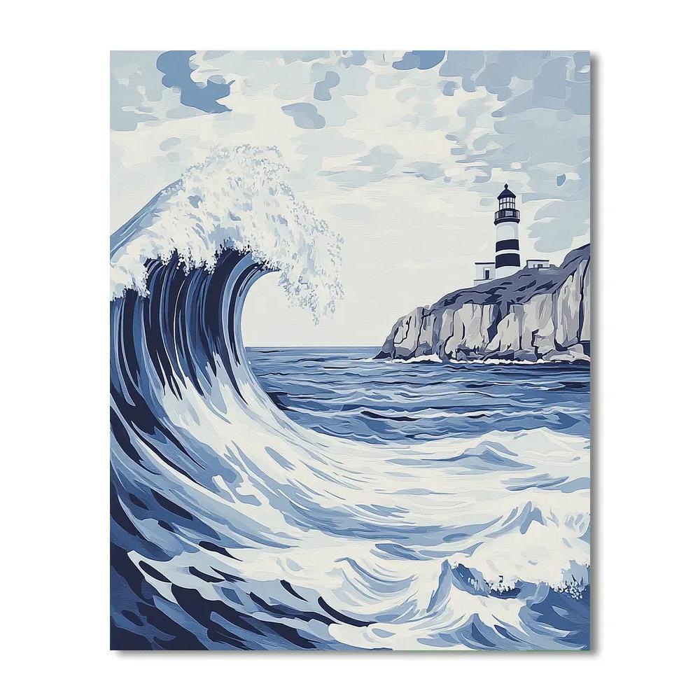 Hokusai Inspired Coastal Storm And Lighthouse Paint by numbers kits