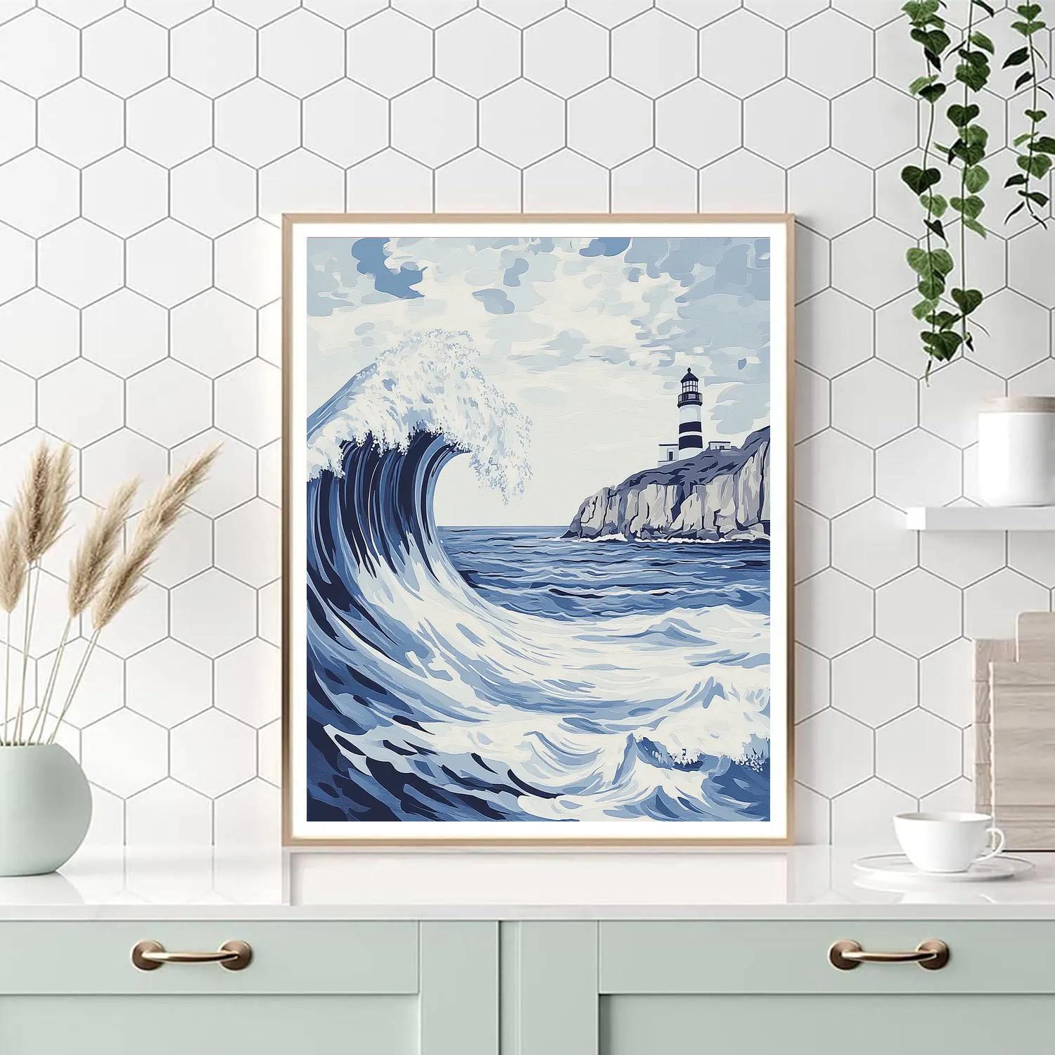 Hokusai Inspired Coastal Storm And Lighthouse Paint by numbers kits