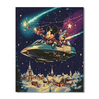 Mickey And Minnie Starship Sleigh Delivery Paint by numbers art