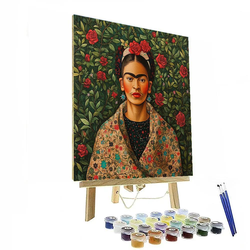 Frida Kahlo Inspired Garden Portrait With Cosmic Vines paint by numbers