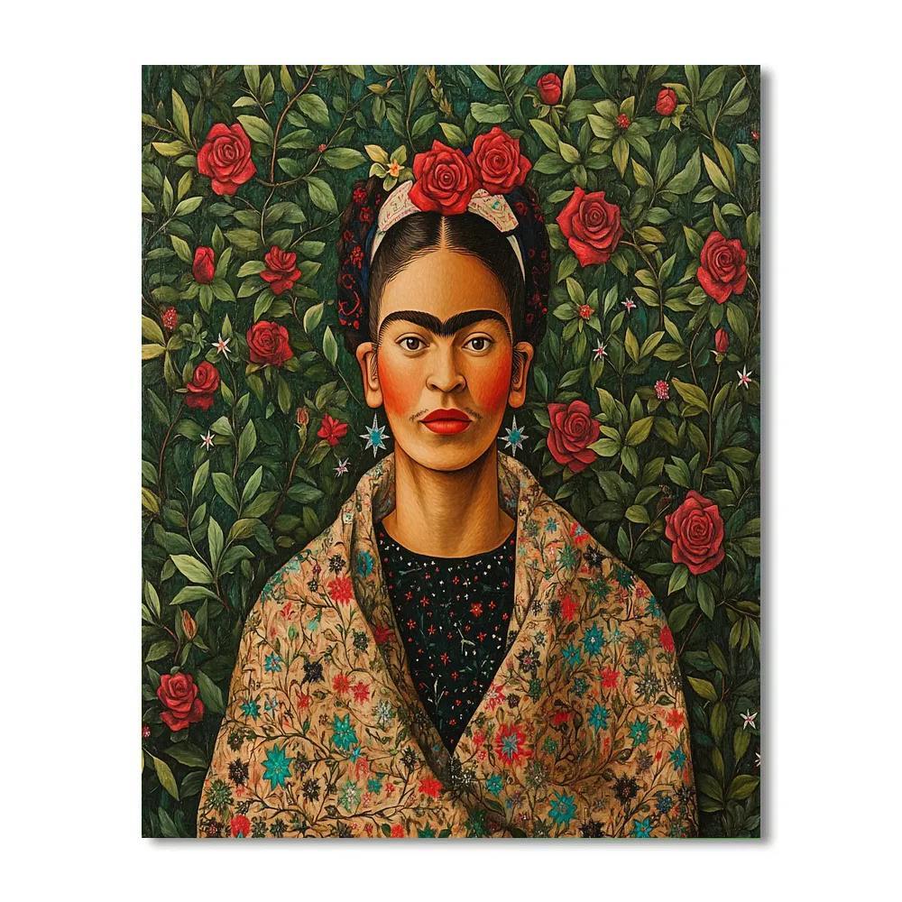 Frida Kahlo Inspired Garden Portrait With Cosmic Vines paint by numbers