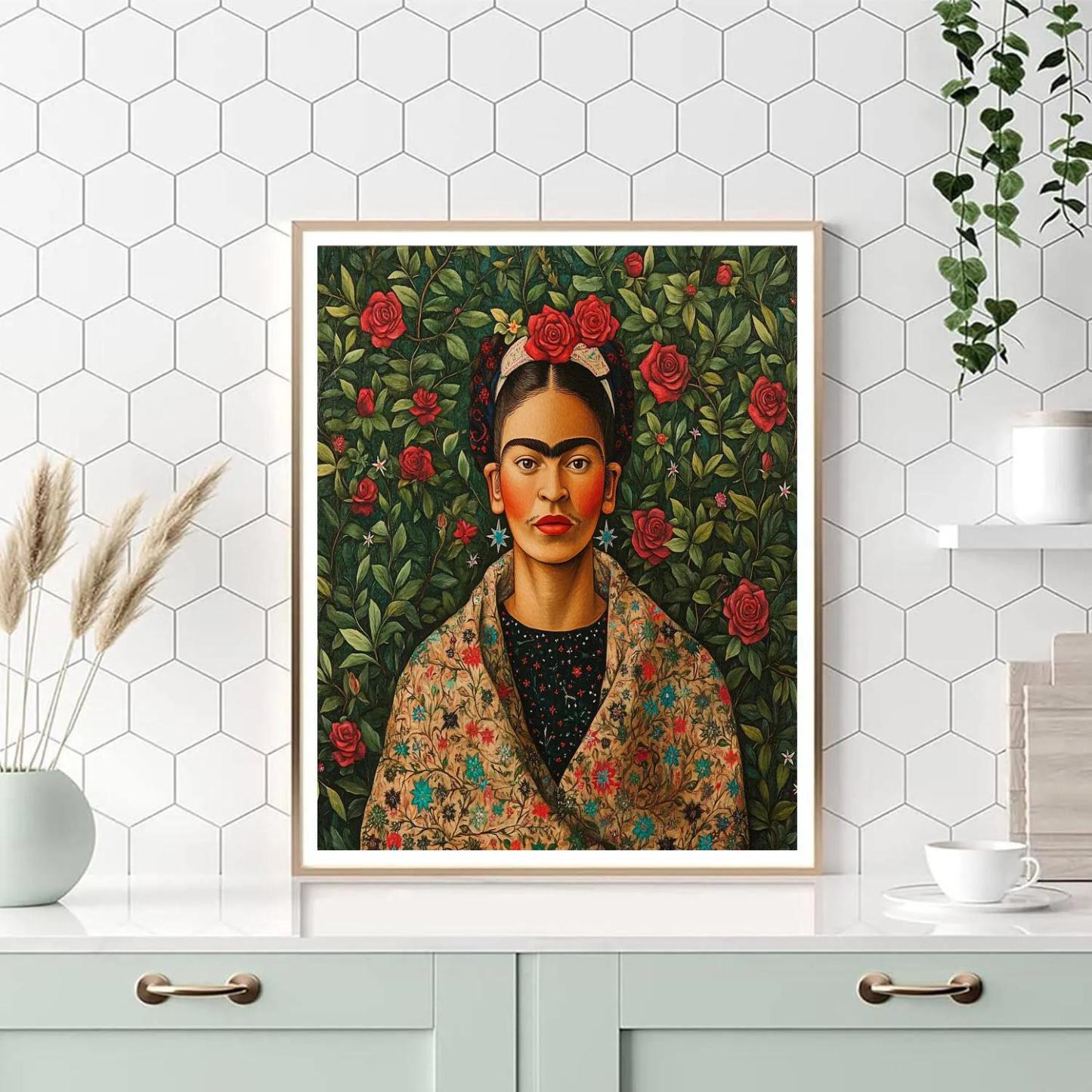 Frida Kahlo Inspired Garden Portrait With Cosmic Vines paint by numbers
