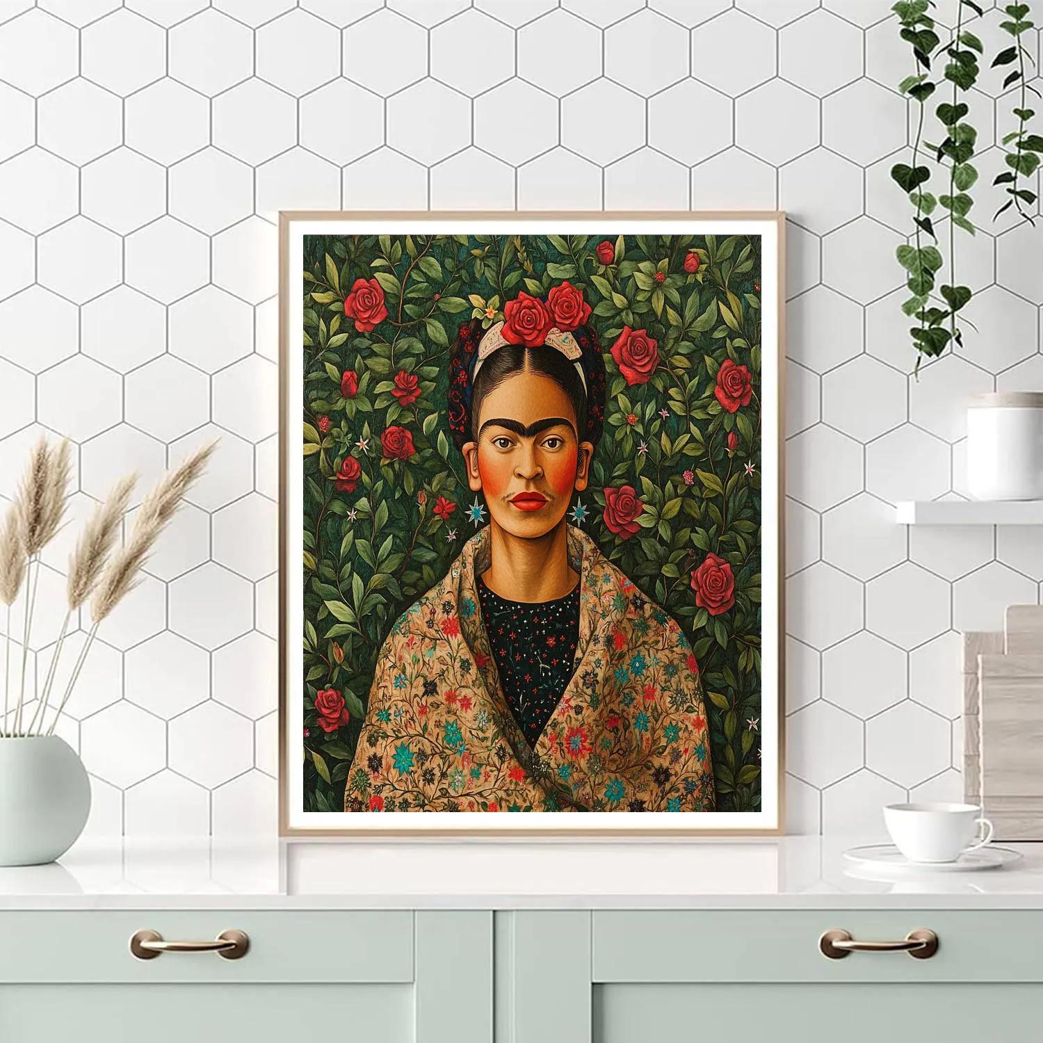 Frida Kahlo Inspired Garden Portrait With Cosmic Vines paint by numbers