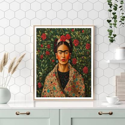 Frida Kahlo Inspired Garden Portrait With Cosmic Vines paint by numbers