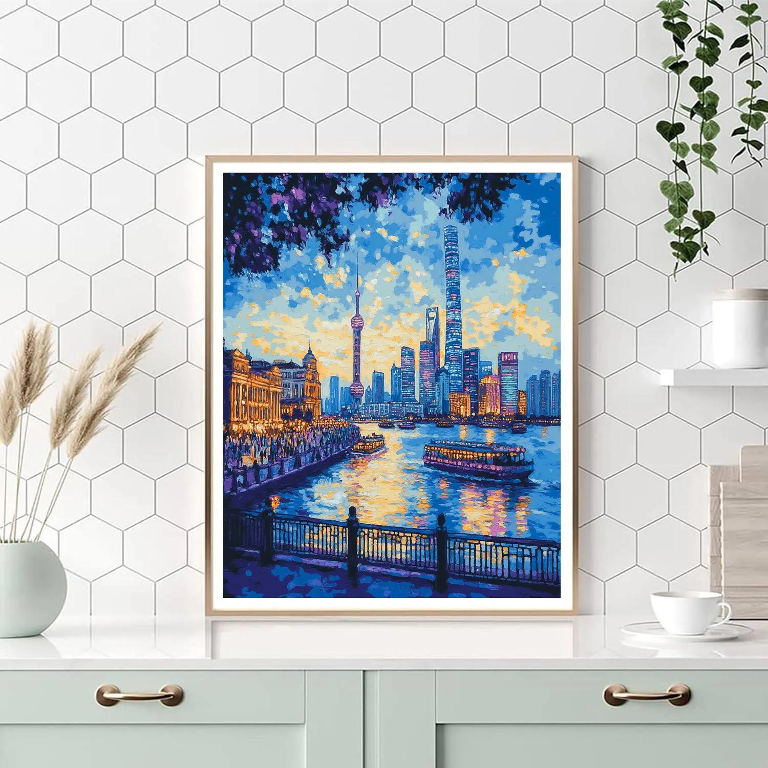 The Bund Riverside Skyline View Shanghai China Number painting