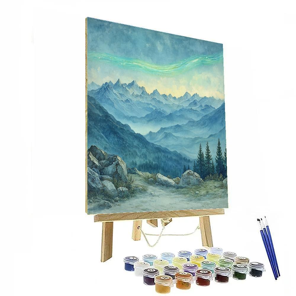 Leonardo Da Vinci Inspired Aurora Over Silent Mountains Paint by numbers art