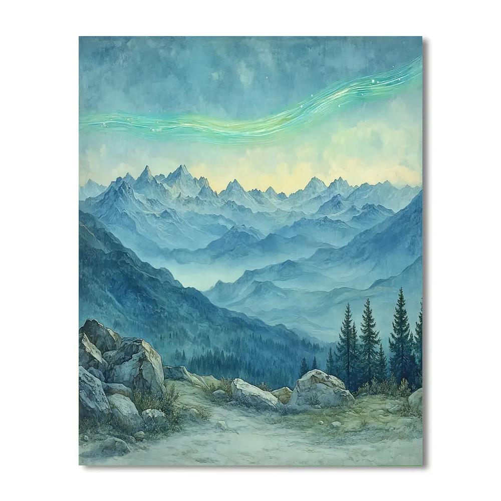Leonardo Da Vinci Inspired Aurora Over Silent Mountains Paint by numbers art