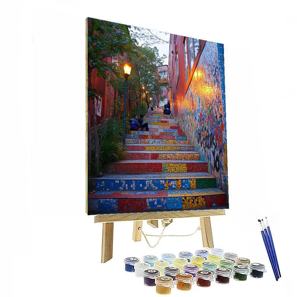 Tiled Stairways Of Escadaria Selaron At Dusk Rio De Janeiro Brazil paint by numbers