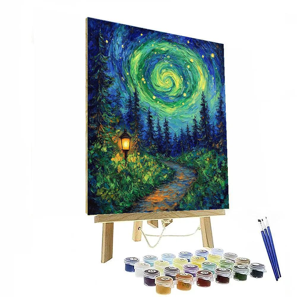 Van Gogh Inspired Aurora Forest Walk paint by number