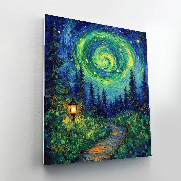 Van Gogh Inspired Aurora Forest Walk paint by number