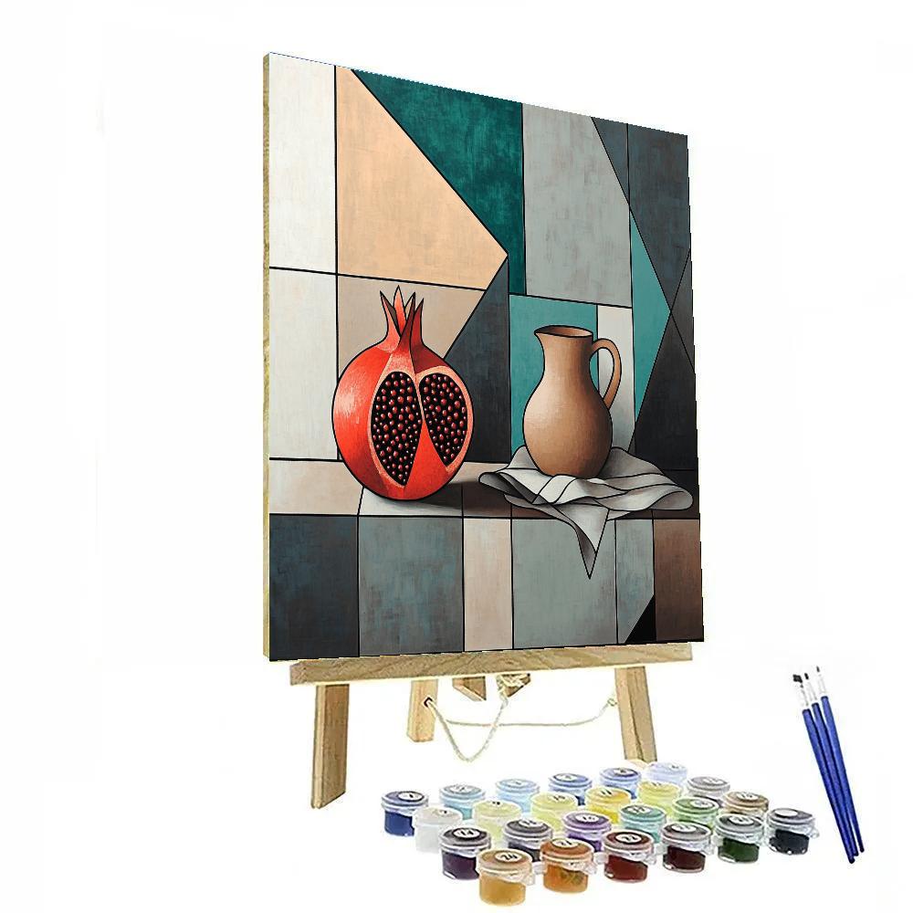 Pablo Picasso Inspired Fractured Still Life Of Pomegranate And Earthenware Jug DIY paint by numbers