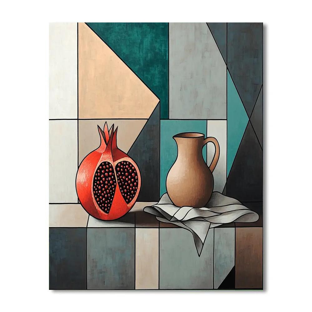 Pablo Picasso Inspired Fractured Still Life Of Pomegranate And Earthenware Jug DIY paint by numbers