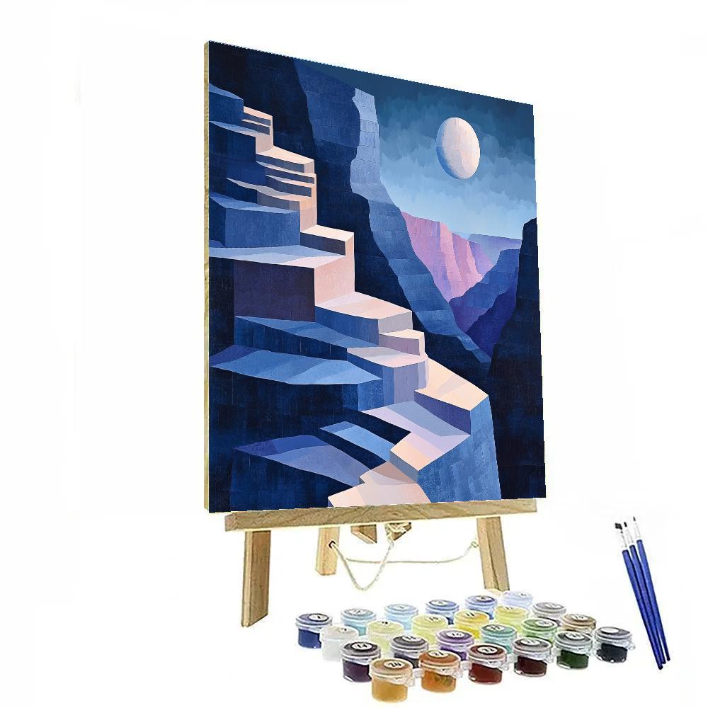 Pablo Picasso Inspired Cubist Canyon Moonrise In Layered Planes paint by numbers