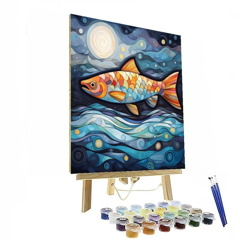 Norval Morrisseau Inspired Salmon Of The Moonlit River Spiral Paint by numbers kits