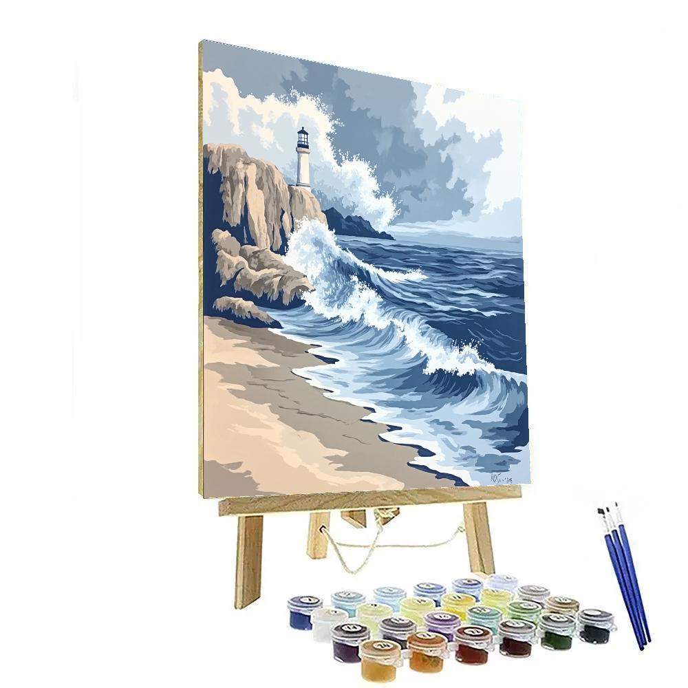 Katsushika Hokusai Inspired Storm Waves And Lighthouse paint by color