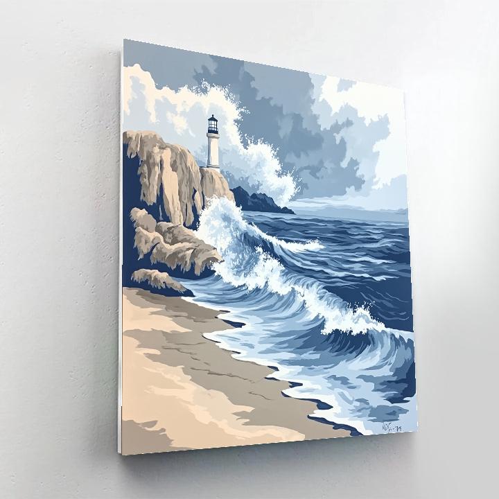 Katsushika Hokusai Inspired Storm Waves And Lighthouse paint by color