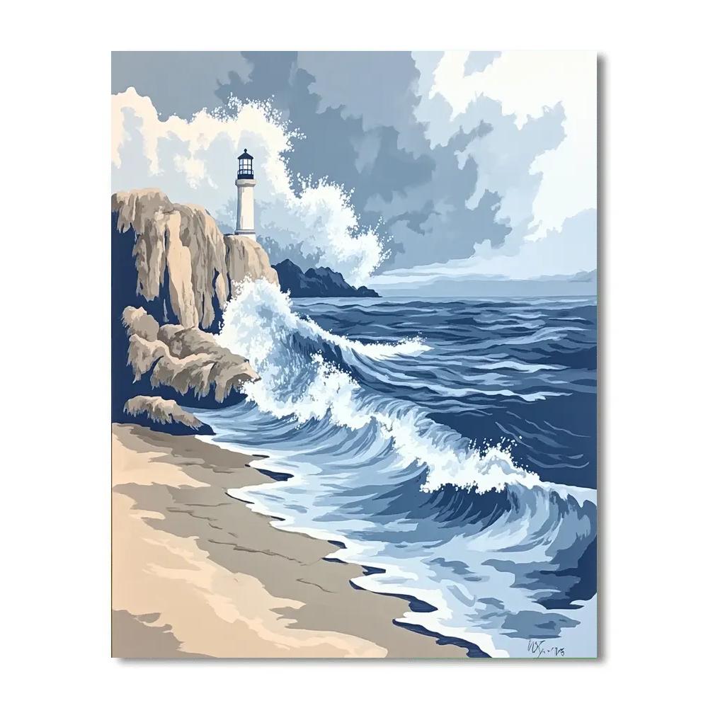 Katsushika Hokusai Inspired Storm Waves And Lighthouse paint by color