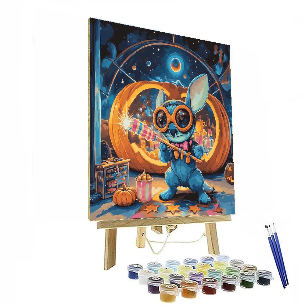 Stitch Builds A Candy Comet In A Galactic Pumpkin Workshop paint by number