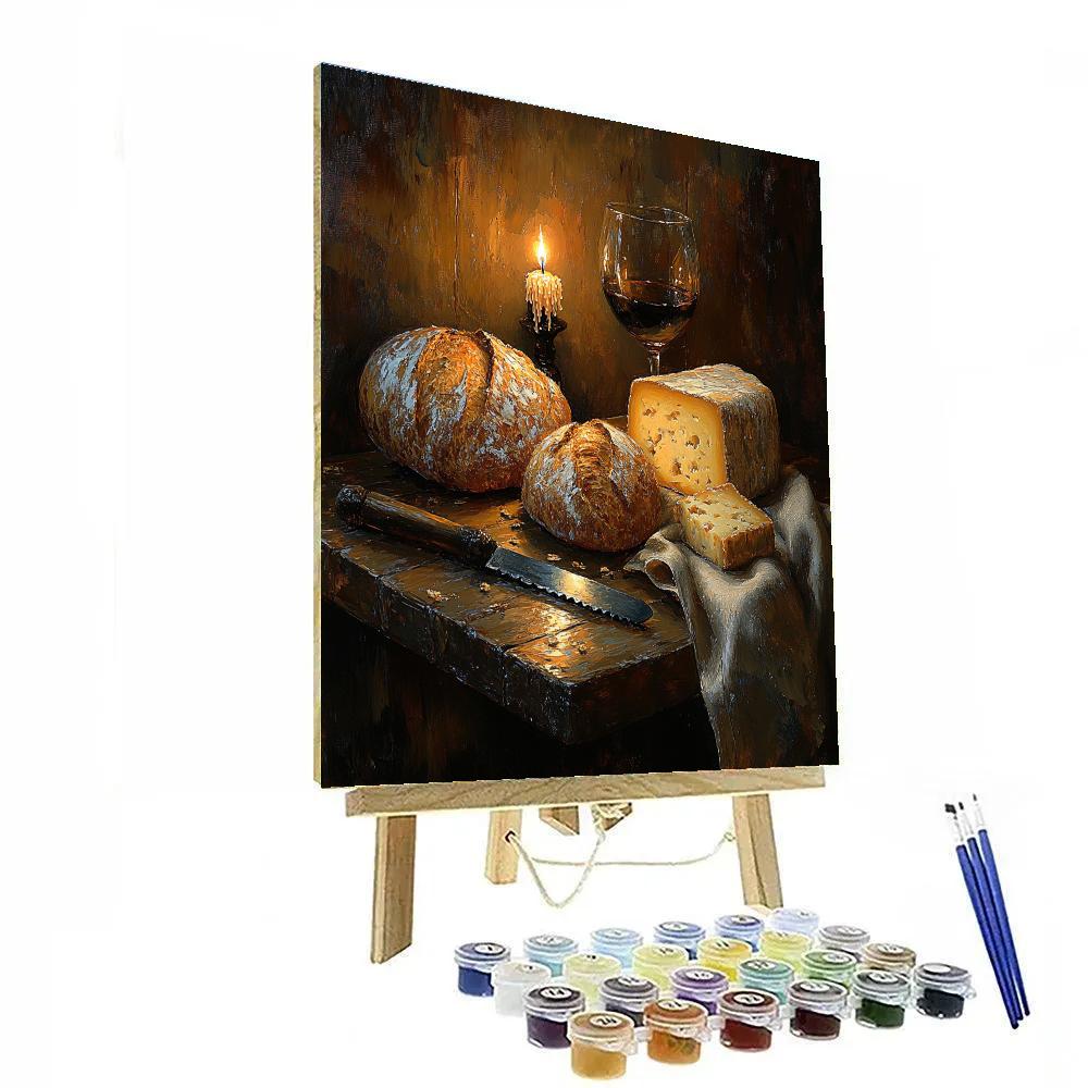 Rembrandt Inspired Candlelit Still Life With Bread And Cheese DIY paint by numbers