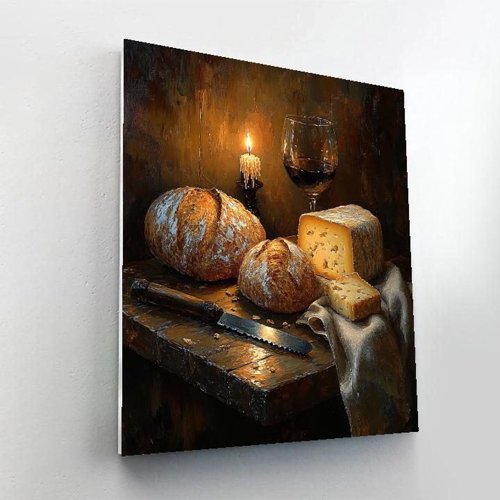 Rembrandt Inspired Candlelit Still Life With Bread And Cheese DIY paint by numbers
