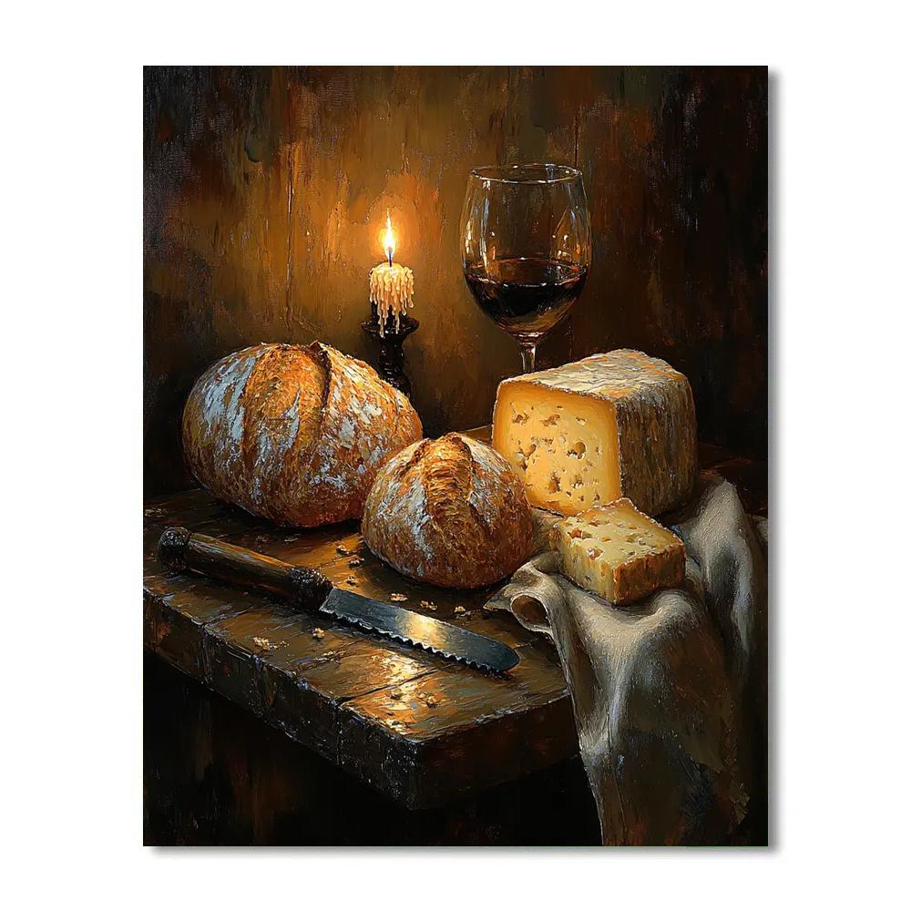 Rembrandt Inspired Candlelit Still Life With Bread And Cheese DIY paint by numbers
