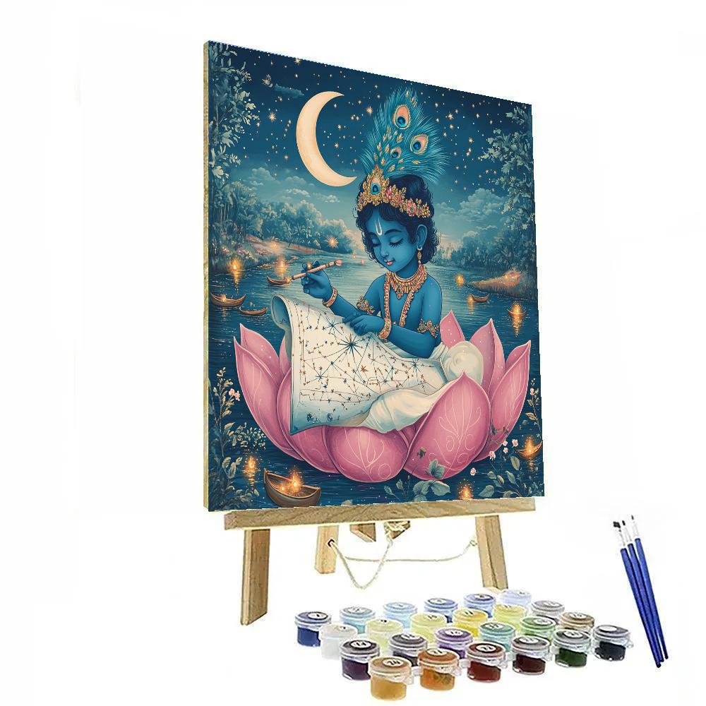 Krishna Reading Constellations On A Lotus Map painting number kit