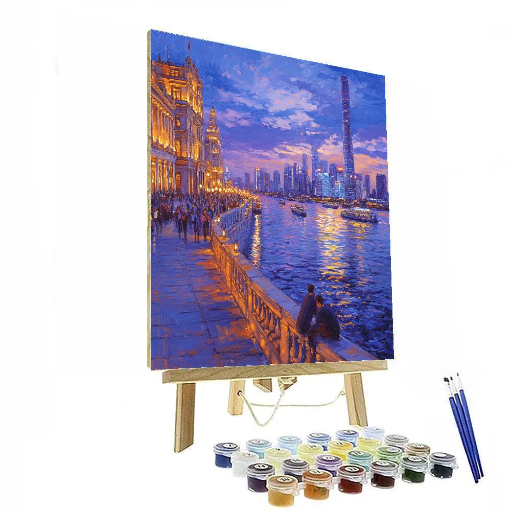 Evening Lights Along The Bund Waterfront Shanghai China paint by number
