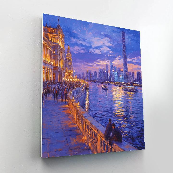 Evening Lights Along The Bund Waterfront Shanghai China paint by number