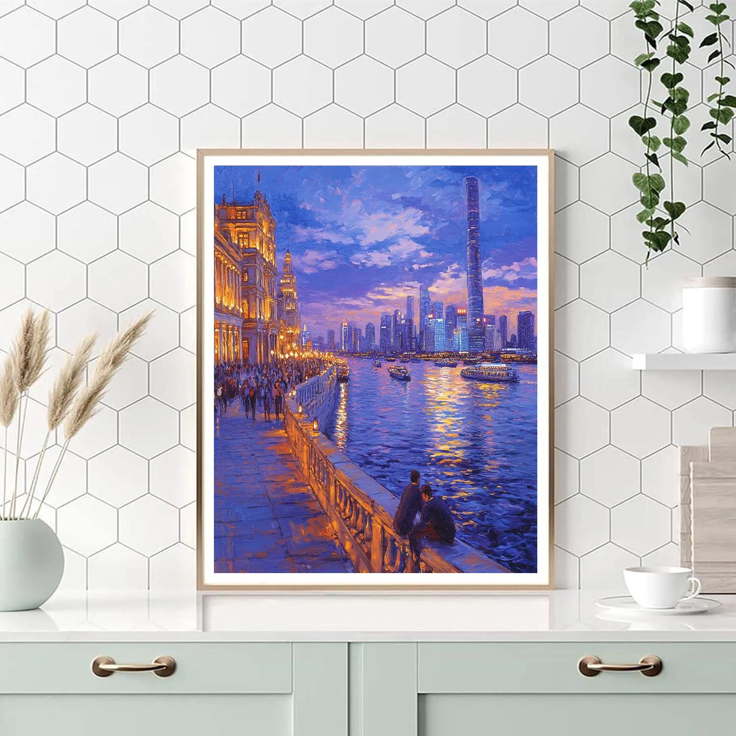 Evening Lights Along The Bund Waterfront Shanghai China paint by number