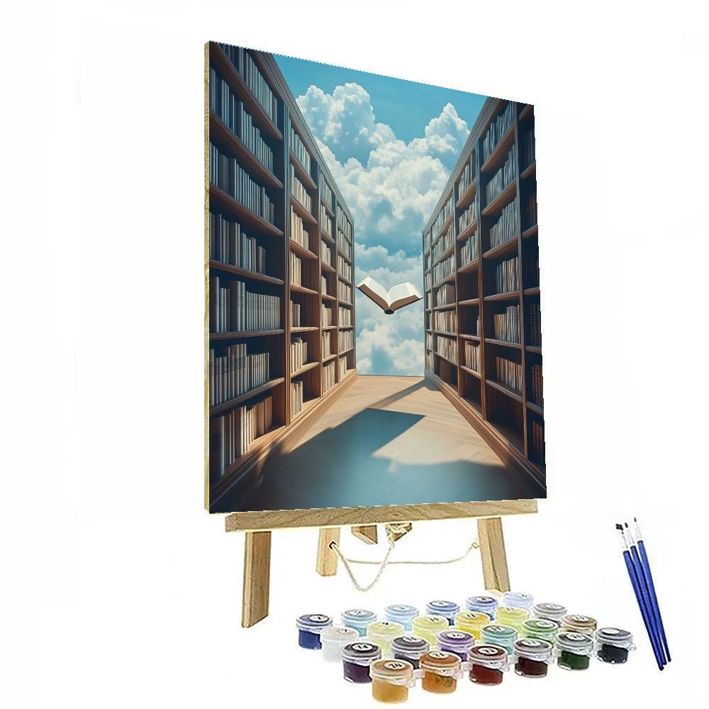 René Magritte Inspired Floating Library In The Clouds Paint by numbers art