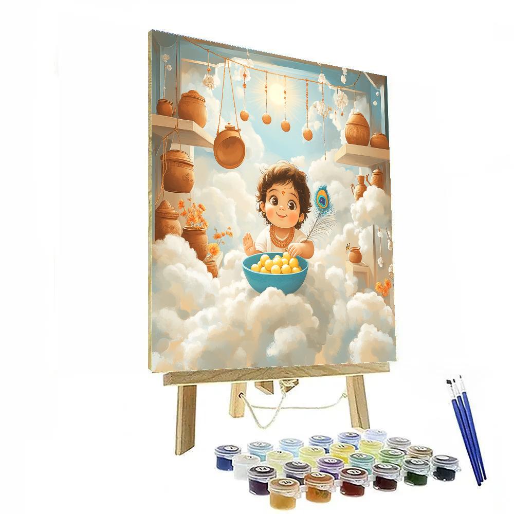 Krishna Serving Butter In A Cloud Kitchen paint by numbers