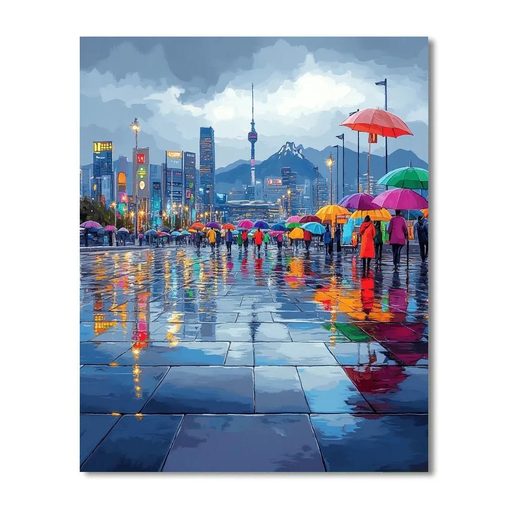 Rainy Day Umbrellas At Gwanghwamun Plaza Seoul South Korea DIY paint by numbers