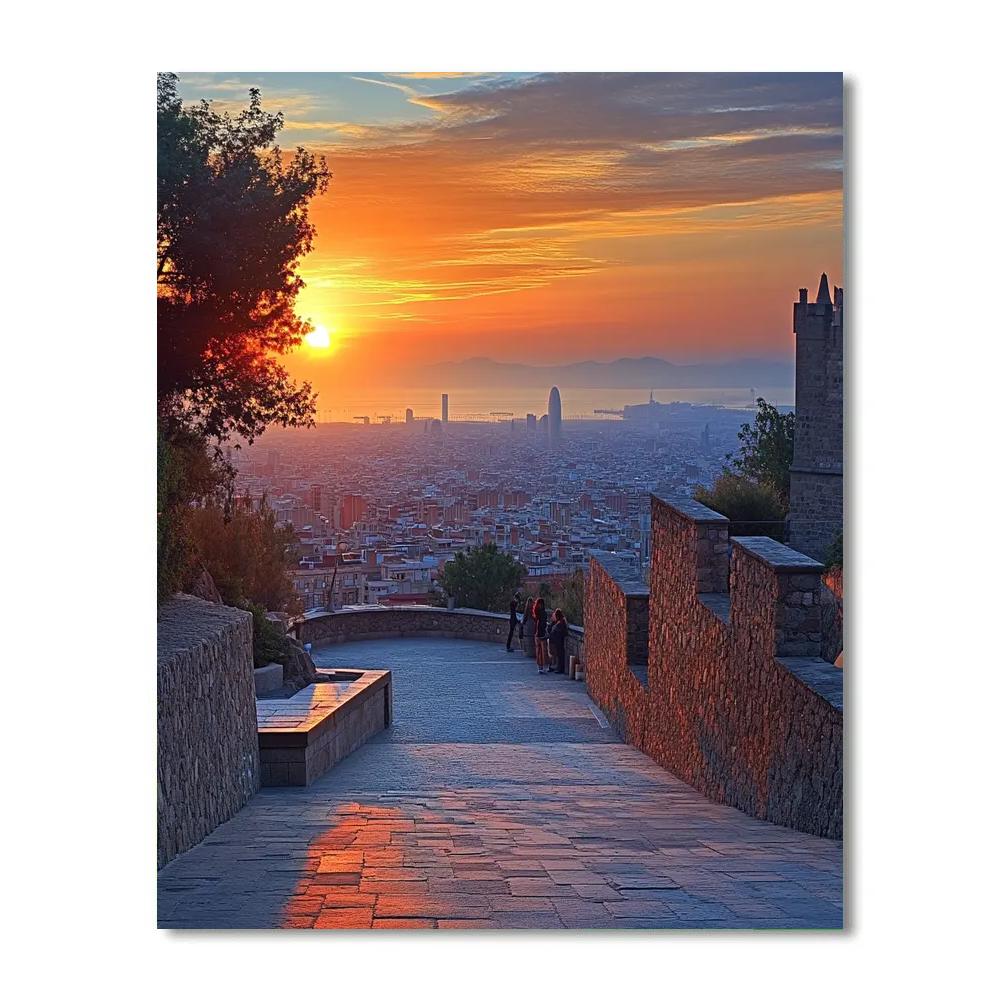 Sunset Overlook From Montjuic Mirador Barcelona Spain Number painting