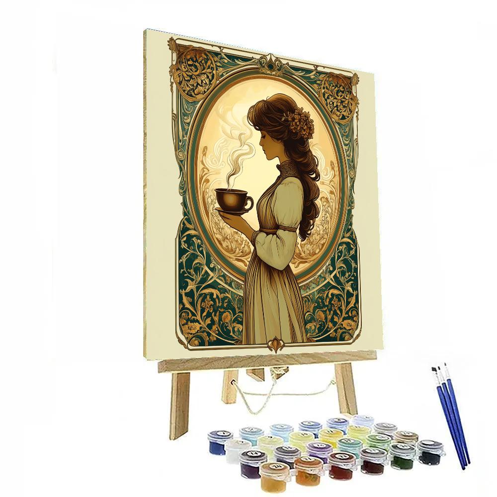 Alphonse Mucha Inspired Art Nouveau Coffee Poster Number painting